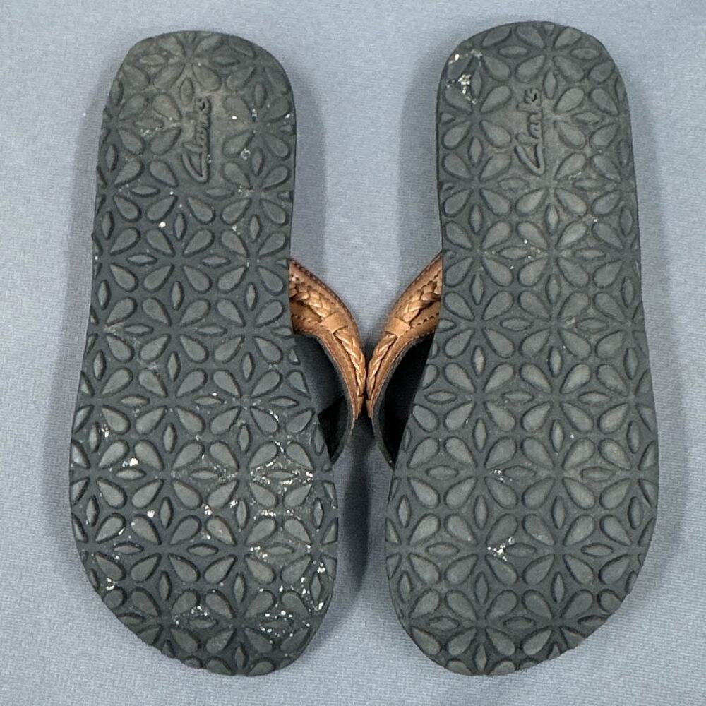 Clarks Fenner Nerice Flip Flop 9 Honey Leather Braided Thong Sandal Boho Beachy - Picture 9 of 11